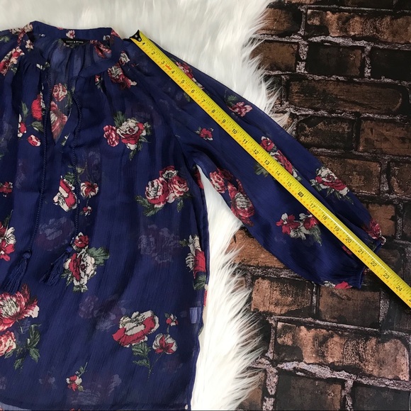 Lucky Brand Blue Sheer Peasant Blouse Floral Top - Picture 6 of 8